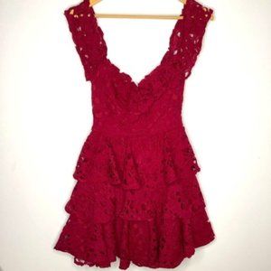 LUXXEL CROTCHED OFF SHOULDER TIERED DRESS